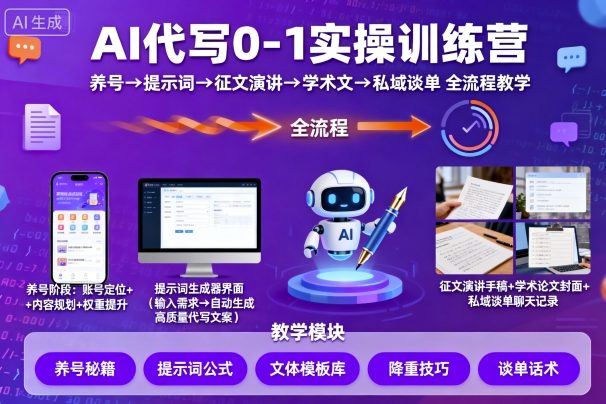 AI代写0-1实操训练营，从养号、提示词、征文演讲、学术文，到私域谈单的全流程教学-21资源库