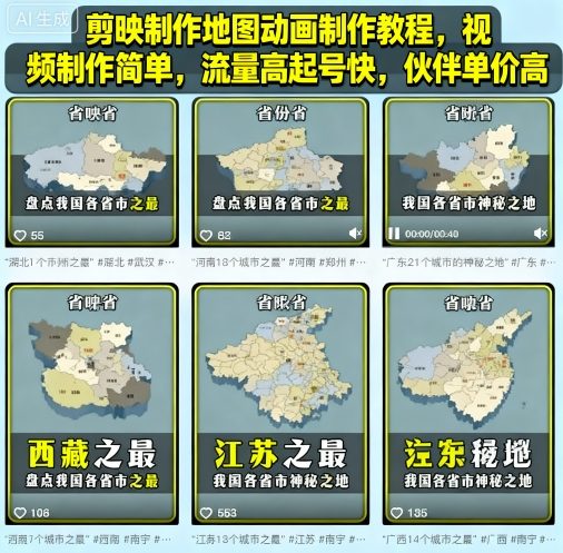 剪映制作地图动画制作教程，视频制作简单，流量高起号快，伙伴单价高-21资源库