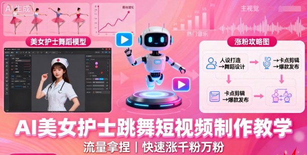 AI美女护士跳舞短视频制作教学，流量拿捏，快速涨千粉万粉【提示词+视频教程】-21资源库
