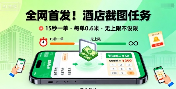 全网首发！酒店截图任务，15秒一单，每单0.6米，任务无上限不设限，矩阵操作单日3张到手【揭秘】-21资源库