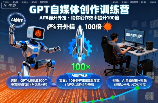 GPT自媒体创作训练营：AI神器开外挂，助你创作效率提升100倍-21资源库