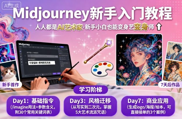midjourney新手入门教程：人人都是AI艺术家，新手小白也能变身艺术大师-21资源库