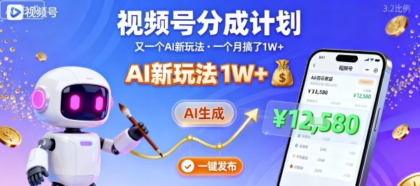 视频号分成计划：又一个AI新玩法，一个月搞了1W+，纯AI生成，一键发布即可-21资源库