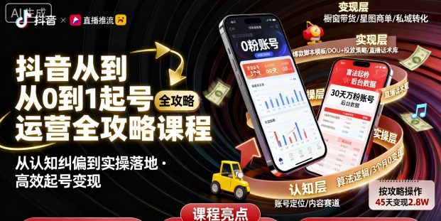 抖音从0到1起号运营全攻略课程，从认知纠偏到实操落地，高效起号变现-21资源库