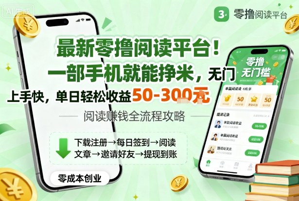 最新零撸阅读平台！一部手机就能挣米，无门槛上手快，单日轻松收益50-3张【揭秘】-21资源库