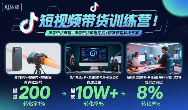 短视频带货训练营，抖音带货课程+抖音带货数据挖掘+精准获客解决方案-21资源库