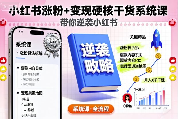 小红书涨粉+变现硬核干货系统课，带你逆袭小红书-21资源库