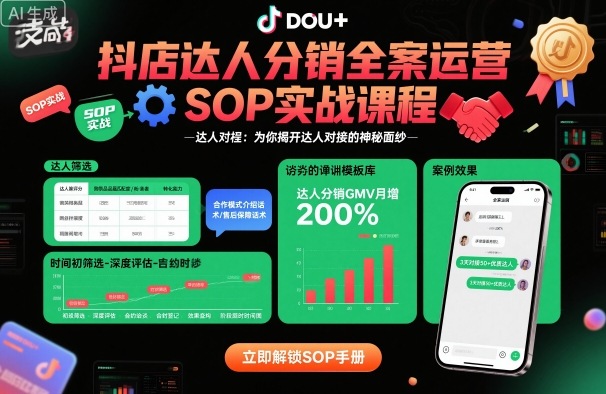 抖店达人分销全案运营SOP实战课程，为你揭开达人对接的神秘面纱-21资源库