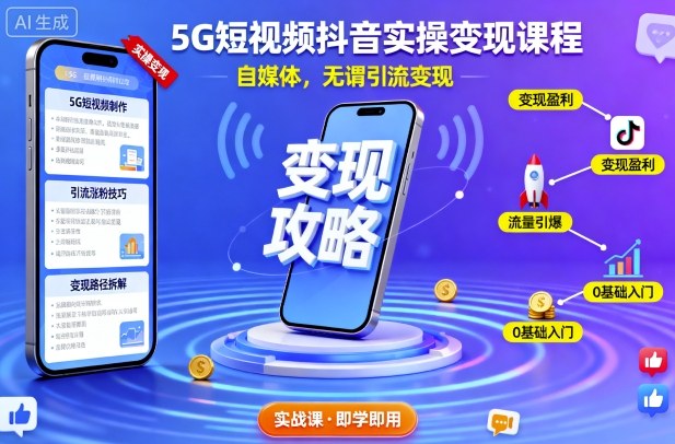 5G短视频抖音实操变现课程，自媒体，无谓引流变现-21资源库