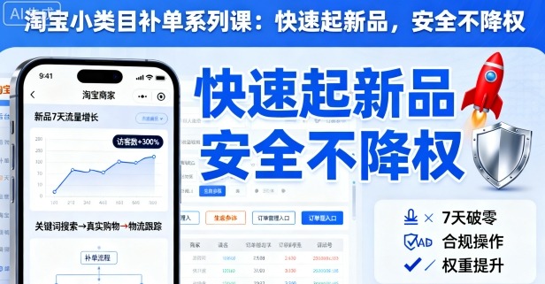 淘宝小类目补单系列课，快速起新品，安全不降权-21资源库