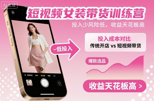 短视频女装带货训练营，投入少风险低，收益天花板高-21资源库