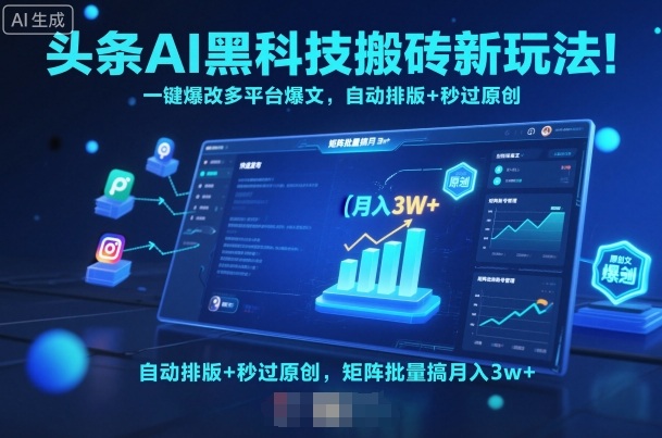 头条AI黑科技搬砖新玩法！一键爆改多平台爆文，自动排版+秒过原创，矩阵批量搞月入3w+【揭秘】-21资源库