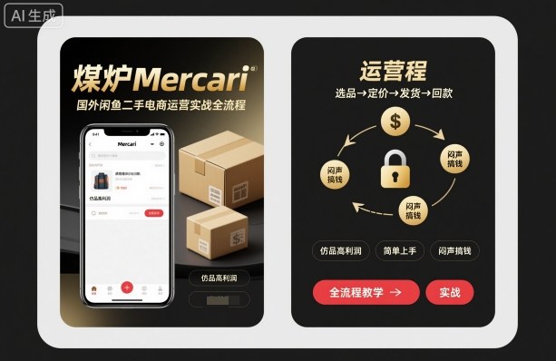 煤炉Mercari国外闲鱼二手电商运营实战全流程，仿品高利润，简单上手，闷声搞钱-21资源库