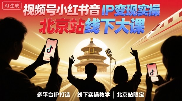 视频号小红书抖音IP变现实操北京站线下大课，40+行业短视频高变现姿势，100+IP高变现实操技术-21资源库