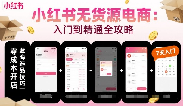 小红书无货源电商，入门到精通，开店+选品+笔记+剪辑+赛道+内容-21资源库