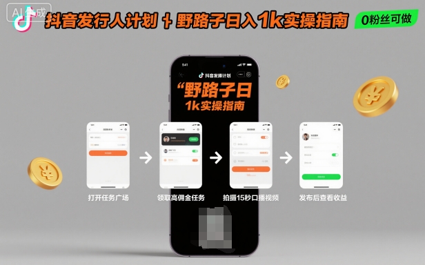 抖音发行人计划全新野路子玩法，随时随地，只要有手机，就能操作，日入1k+【揭秘】-21资源库