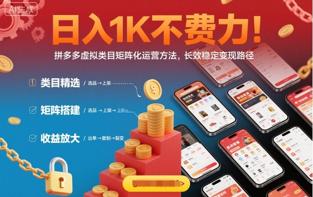 日入1K不费力！拼多多虚拟类目矩阵化运营方法，长效稳定变现路径-21资源库