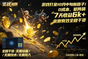 游戏打金10月中旬新路子!0成本、矩阵搞,7天收益6k+,亲测有效全程干货【揭秘】-21资源库