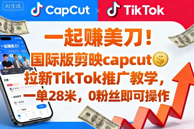 一起賺美刀！国际版剪映capcut拉新TikTok推广教学，一单28米，0粉丝即可操作（附推广入口和教学）-21资源库