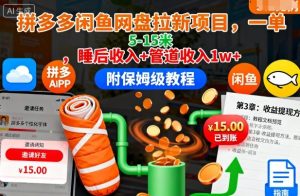 拼多多闲鱼网盘拉新项目，一单5-15米，睡后收入+管道收入1w+（附保姆级教程）-21资源库