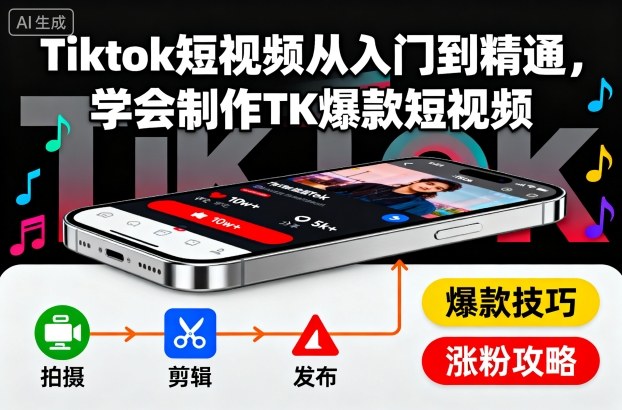 Tiktok短视频从入门到精通，学会制作TK爆款短视频-21资源库