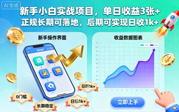 新手小白实战项目，单日收益3张+，正规长期可落地，后期可实现日收1k+【揭秘】-21资源库