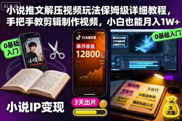 小说推文解压视频玩法保姆级详细教程，手把手教剪辑制作视频，小白也能月入1W+-21资源库