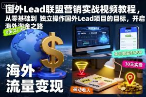国外Lead联盟营销实战视频教程,从零基础到独立操作国外Lead项目的目标,开启海外淘金之路-21资源库