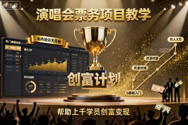 演唱会票务项目教学，业内培训天花板，帮助上千学员创富变现-21资源库