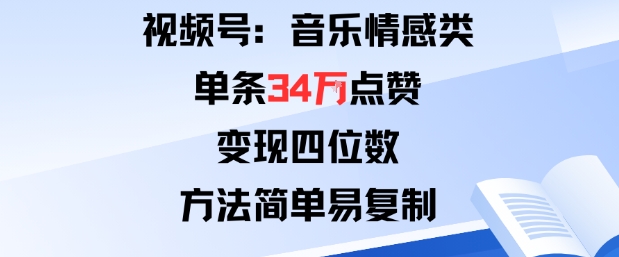 视频号分成计划新玩法：音乐情感类单条34W点赞，变现四位数，方法简单易复制-21资源库