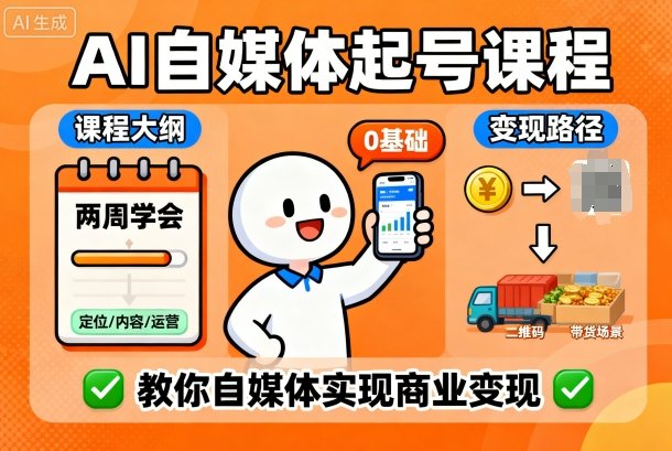 AI自媒体起号课程，0基础小白两周学会，教你自媒体实现商业变现-21资源库