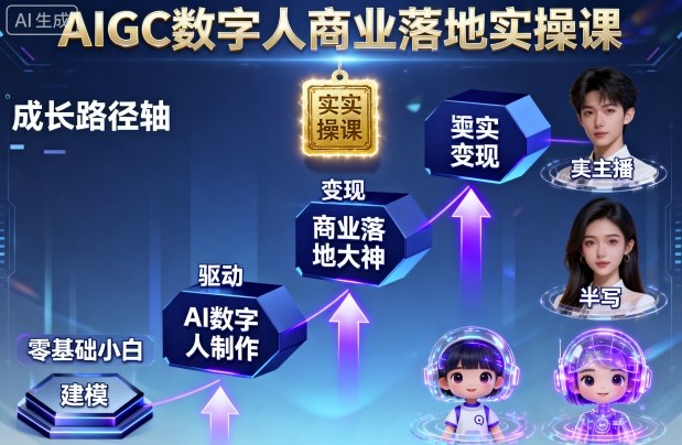 AIGC数字人商业落地实操课，从零基础小白到AI数字人大神-21资源库