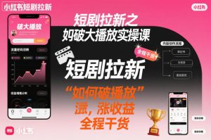 短剧拉新之小红书如何破大播放实操课，如何破播放，涨收益，全程干货-21资源库