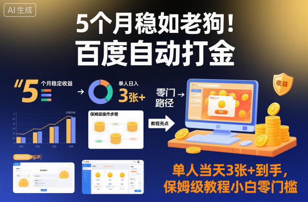 5个月稳如老狗！百度自动打金，单人当天3张+到手，保姆级教程小白零门槛【揭秘】-21资源库