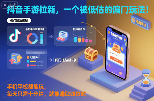 抖音手游拉新，一个被低估的偏门玩法！手机平板都能玩，每天只需十分钟，就能賺取四位数【揭秘】-21资源库