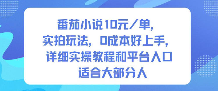 番茄小说10米每单，实拍玩法，0成本好上手，详细实操教程和平台入口适合大部分人-21资源库
