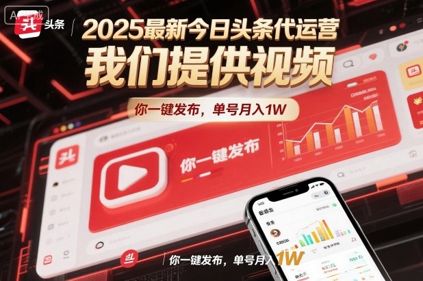 2025最新今日头条代运营，我们提供视频，你一键发布，单号月入1W【揭秘】-21资源库