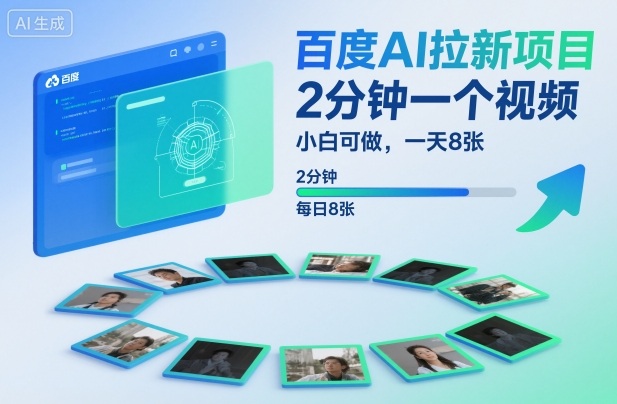 百度AI拉新项目，2分钟一个视频，小白可做，一天8张【附案例+保姆级教程】-21资源库