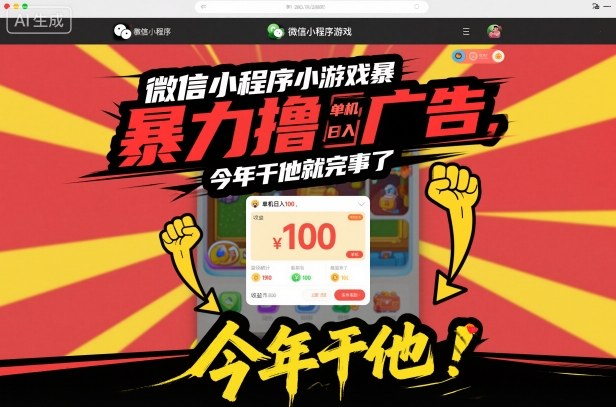 微信小程序小游戏暴力撸广告，单机日入100，今年干他就完事了-21资源库
