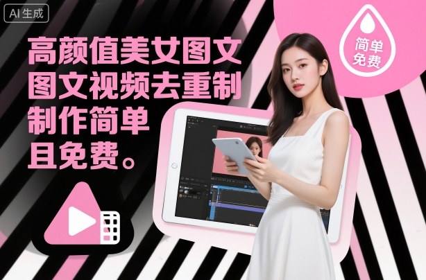 高颜值美女图文视频去重制作教学，制作简单且免费-21资源库