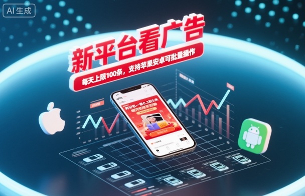 新平台看广告，养好机一条0.3到5米，每天上限100条，支持苹果安卓可批量操作-21资源库