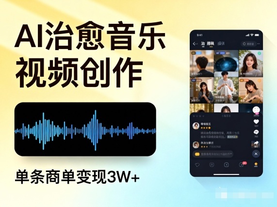 AI做治愈音乐视频，多平台投稿，单条商单变现3W+-21资源库