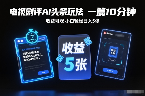 电视剧评AI头条玩法，一篇10分钟，收益可观，小白轻松日入5张+【独家】-21资源库