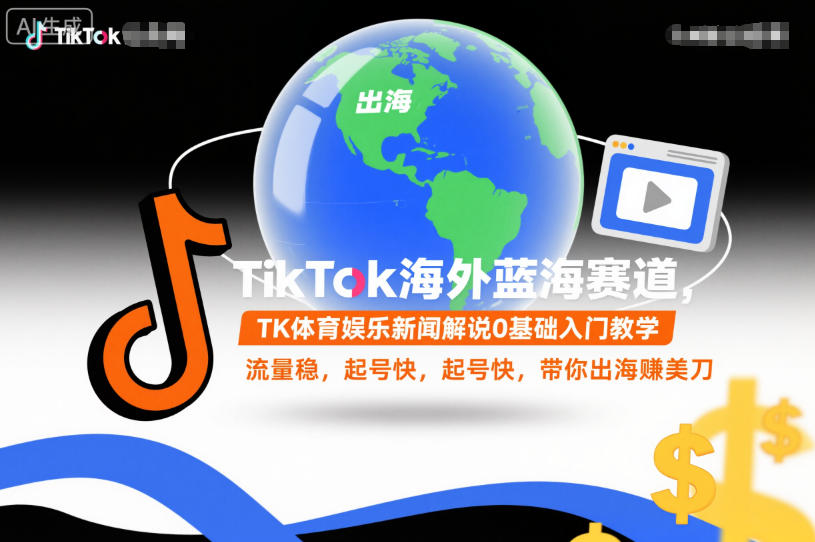 TikTok海外蓝海赛道，TK体育娱乐新闻解说0基础入门教学，流量稳，起号快，带你出海賺美刀-21资源库