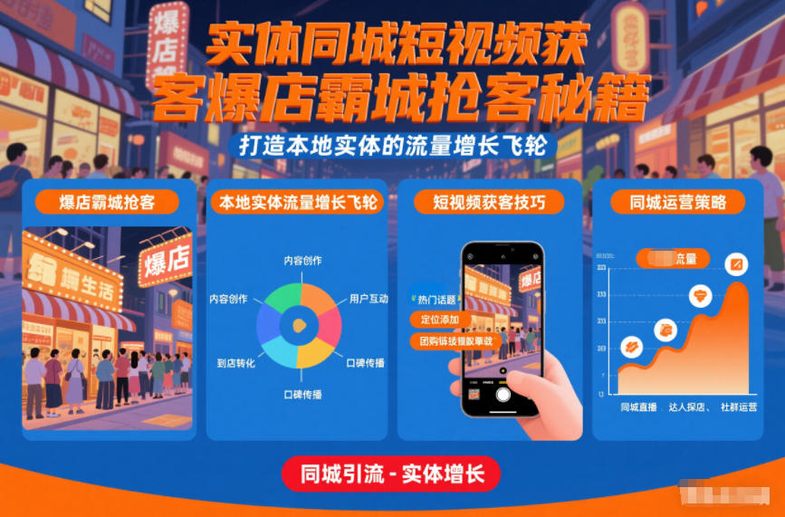 实体同城短视频获客爆店霸城抢客秘籍，打造本地实体的流量增长飞轮-21资源库