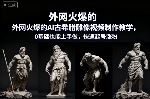 外网火爆的AI古希腊雕像视频制作教学，0基础也能上手做，快速起号涨粉-21资源库