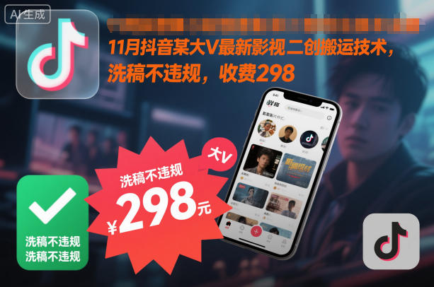 11月抖音某大V最新影视二创搬运技术，洗稿不违规，收费298-21资源库