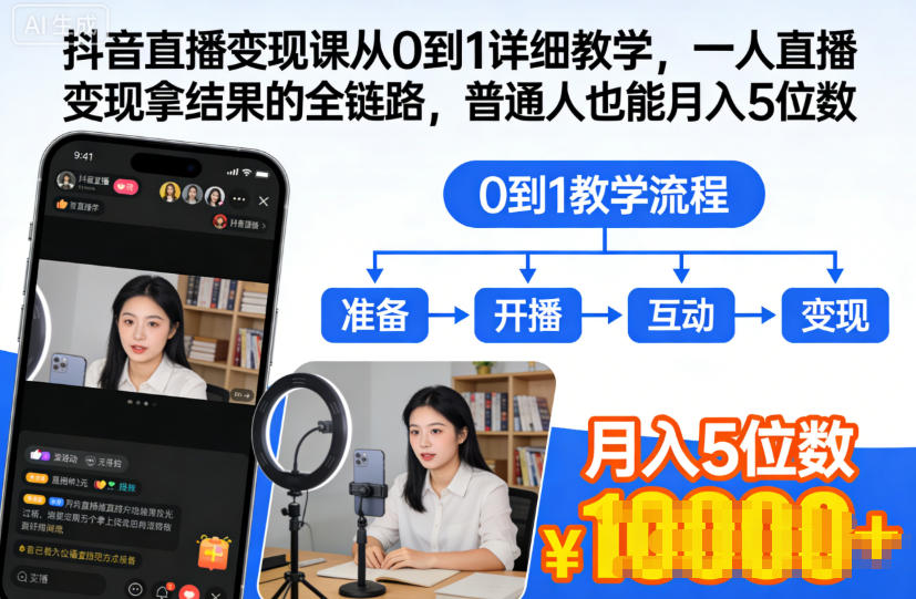 抖音直播变现课从0到1详细教学，一人直播变现拿结果的全链路，普通人也能月入5位数-21资源库