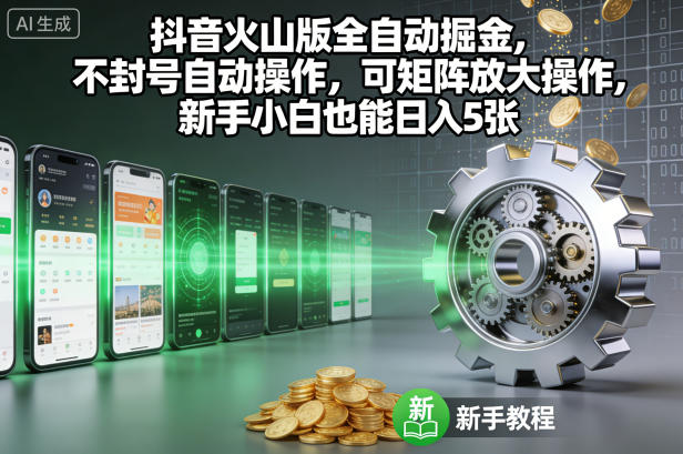 抖音火山版全自动掘金，不封号自动操作，可矩阵放大操作，新手小白也能日入5张【揭秘】-21资源库