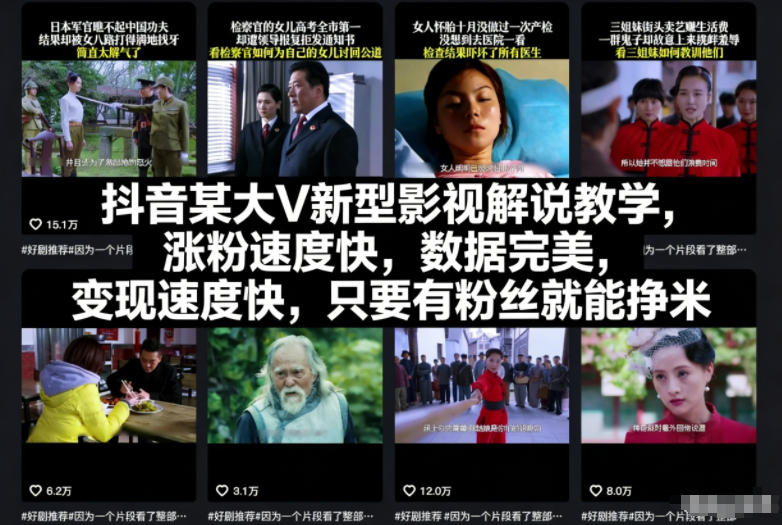 抖音某大V新型影视解说教学，涨粉速度快，数据完美，变现速度快，只要有粉丝就能挣米-21资源库